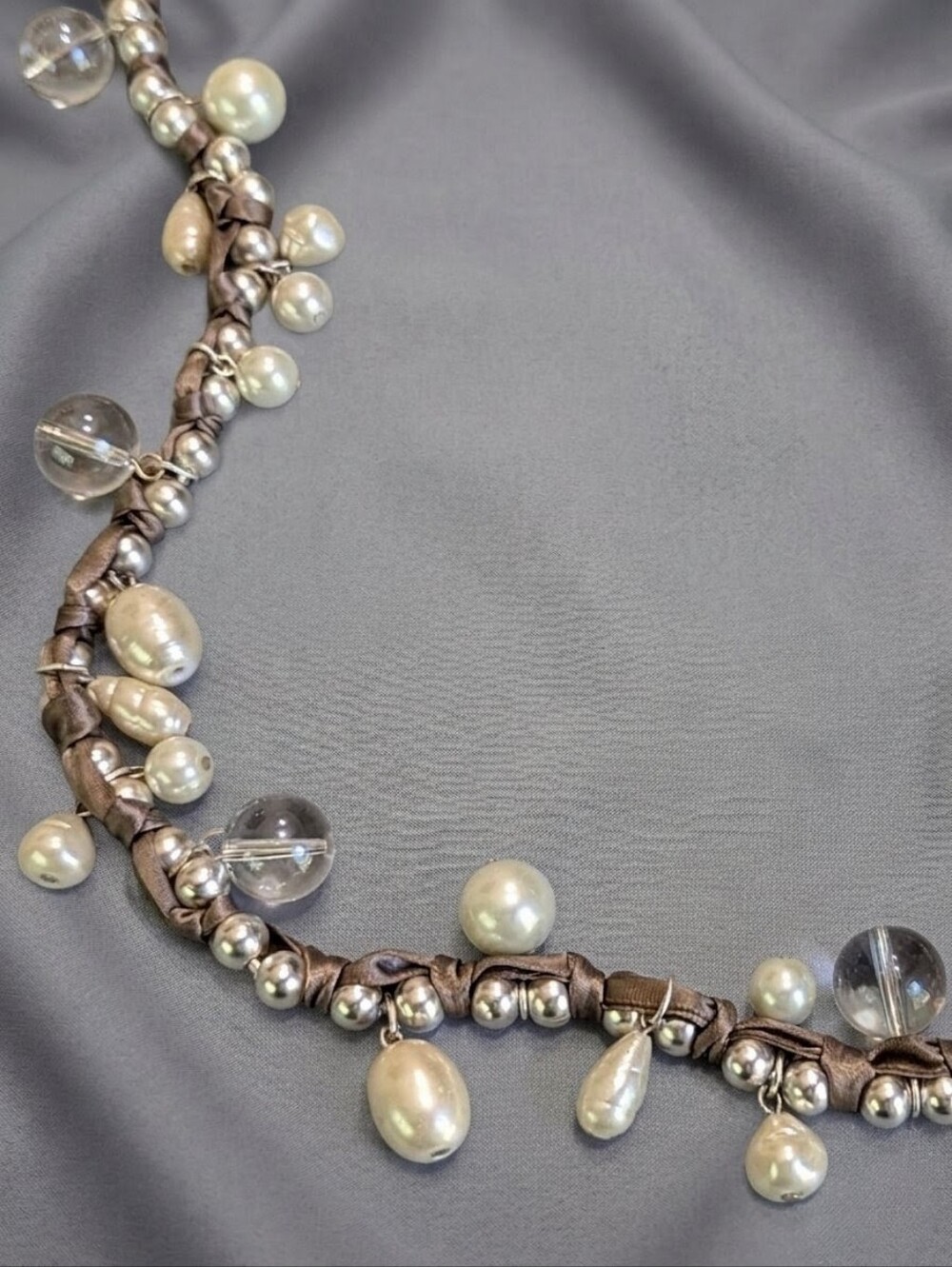 Y2K Whimsigoth Pearl Lucite Ribbon Statement Rope Necklace 38” NOS - Picture 6 of 11